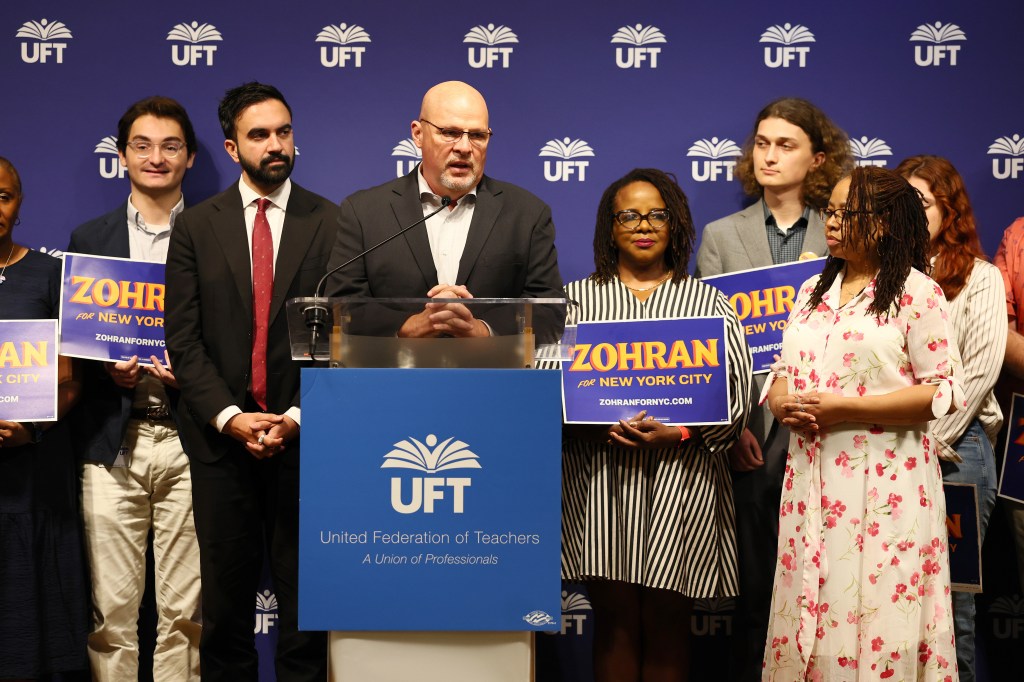mamdani and mulgrew at a uft event