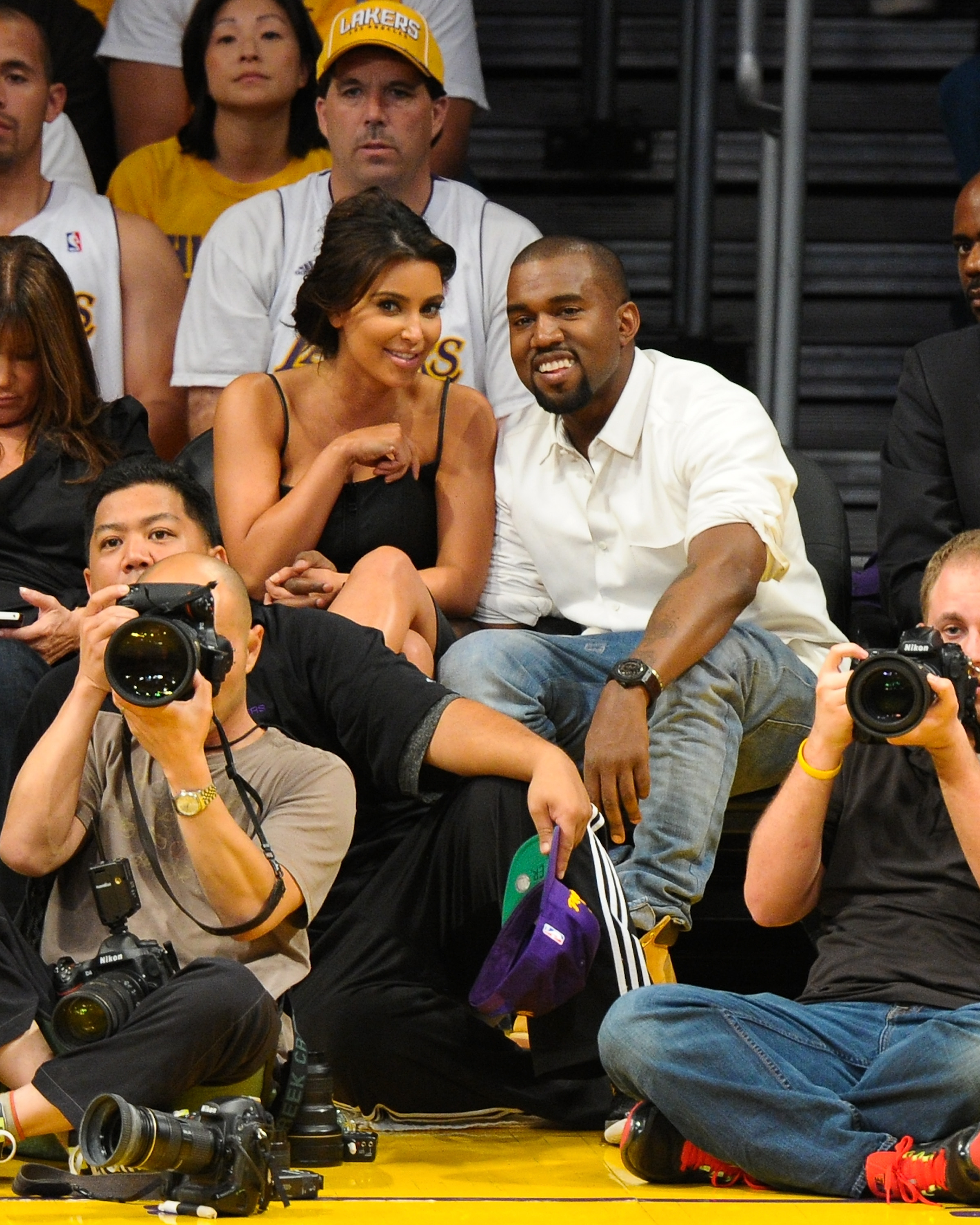 Kim Kardashian (L) and Kanye West.