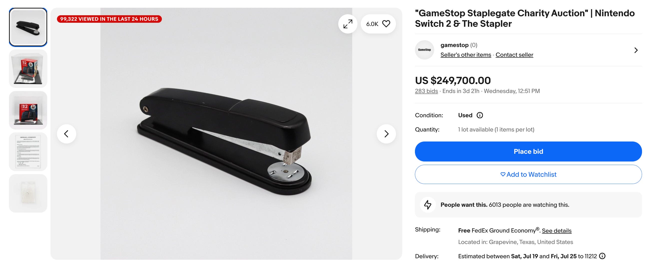 GameStop is auctioning items from "Staplegate" on eBay.