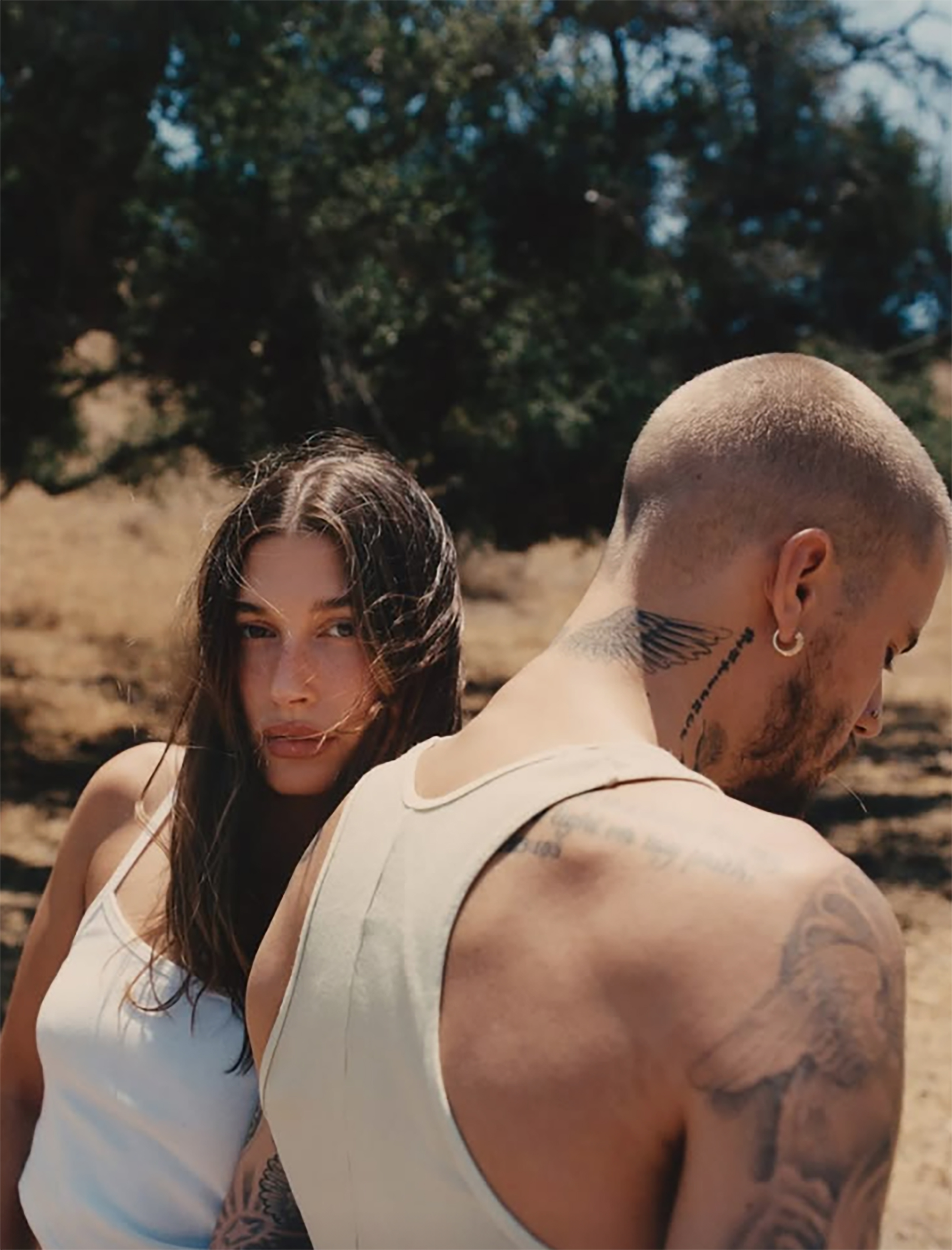 Justin and Hailey Bieber in an album photoshoot. 