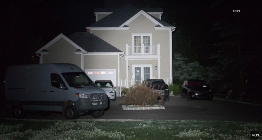  exterior of the house at 1 Kewanee Road in New Rochelle at nighttime 