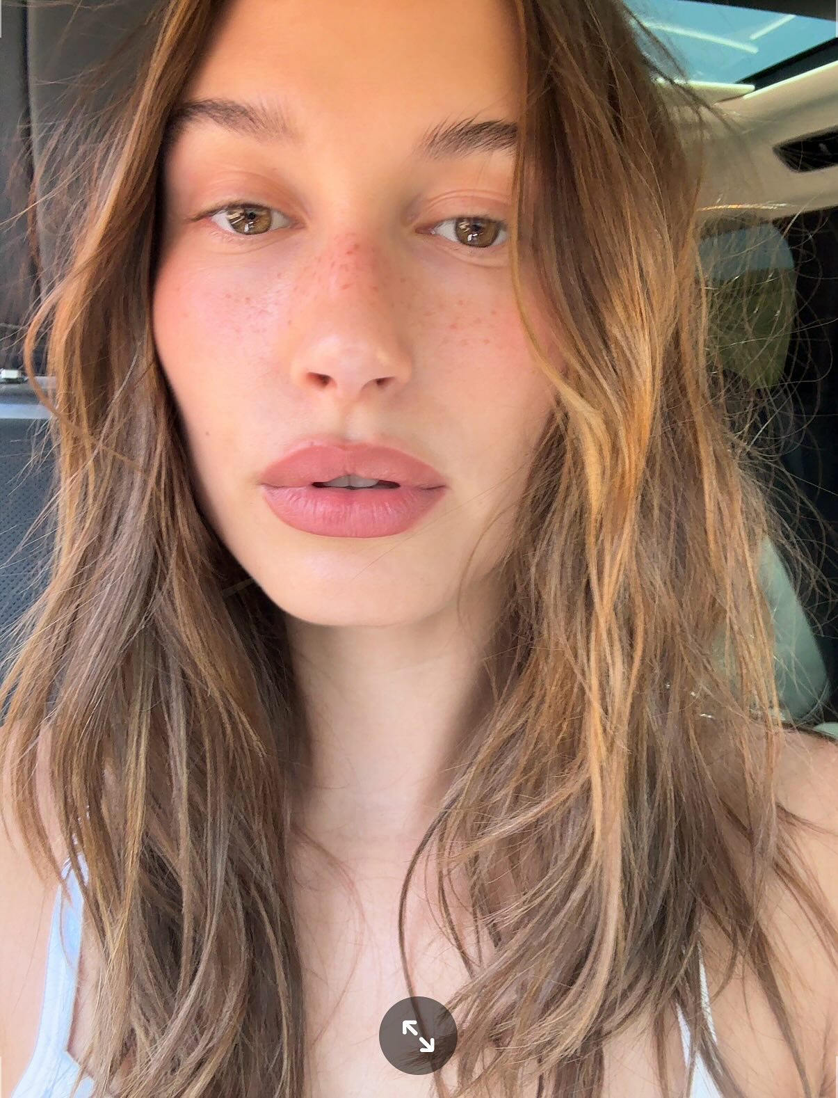 Hailey Bieber in a selfie. 