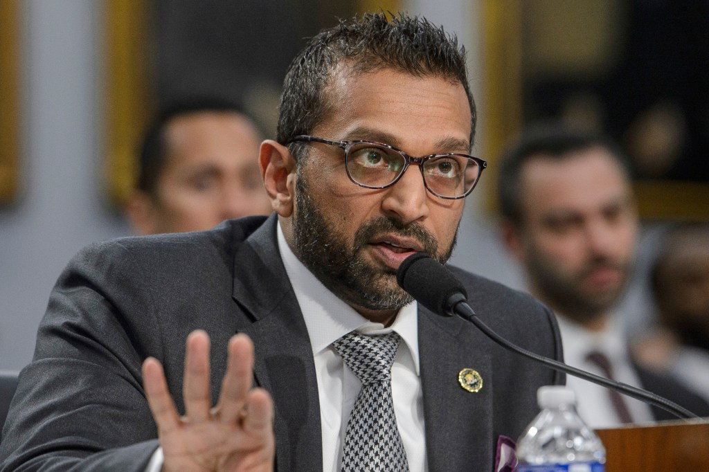 FBI Director Kash Patel testifying at a budget hearing.