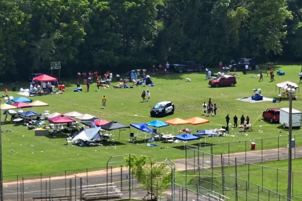 Aftermath of a shooting at a recreation complex; four people were taken to the hospital with non-life-threatening injuries.