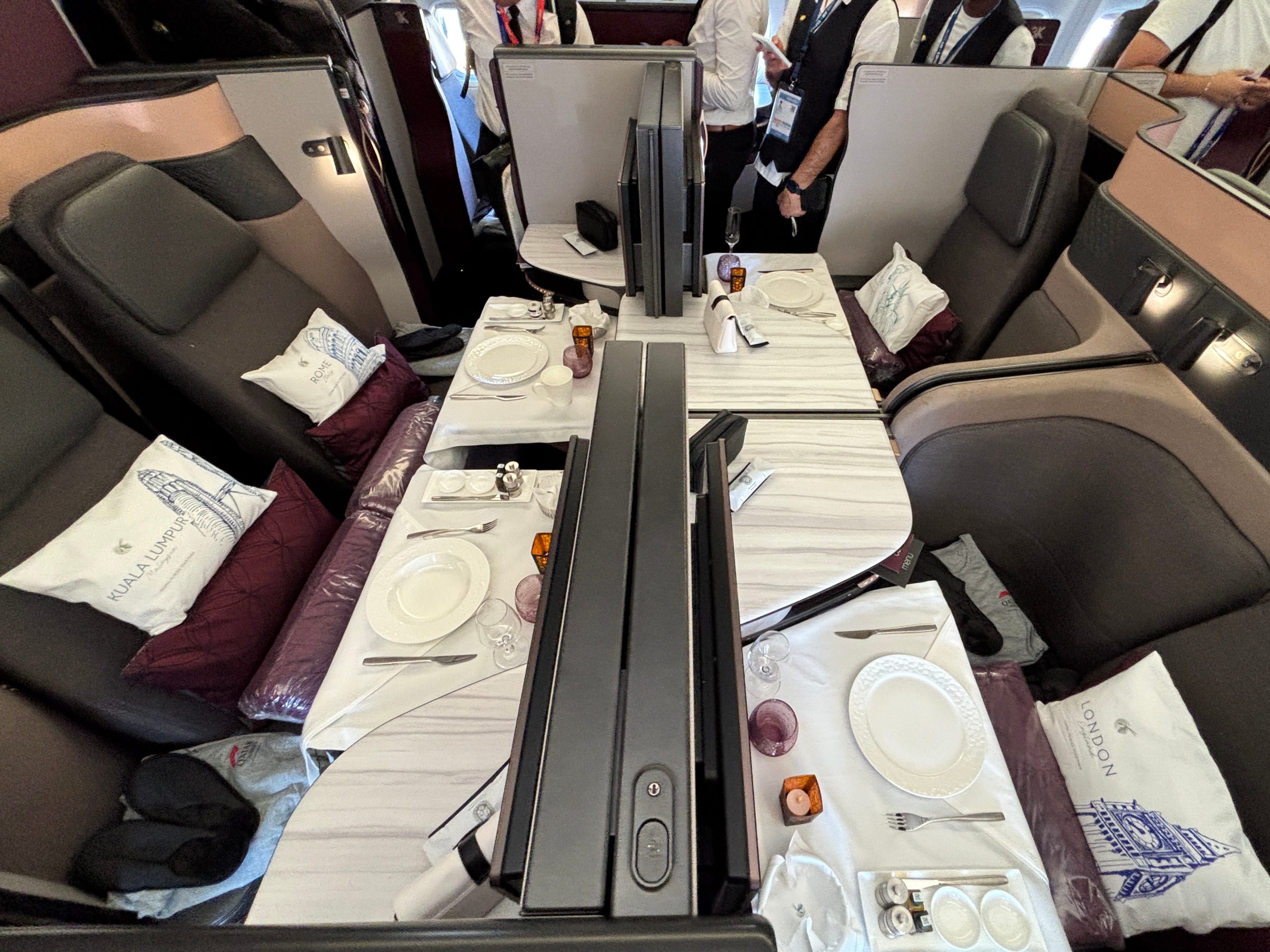 A top view of a QSuite quad on a Qatar Airways Boeing 777
