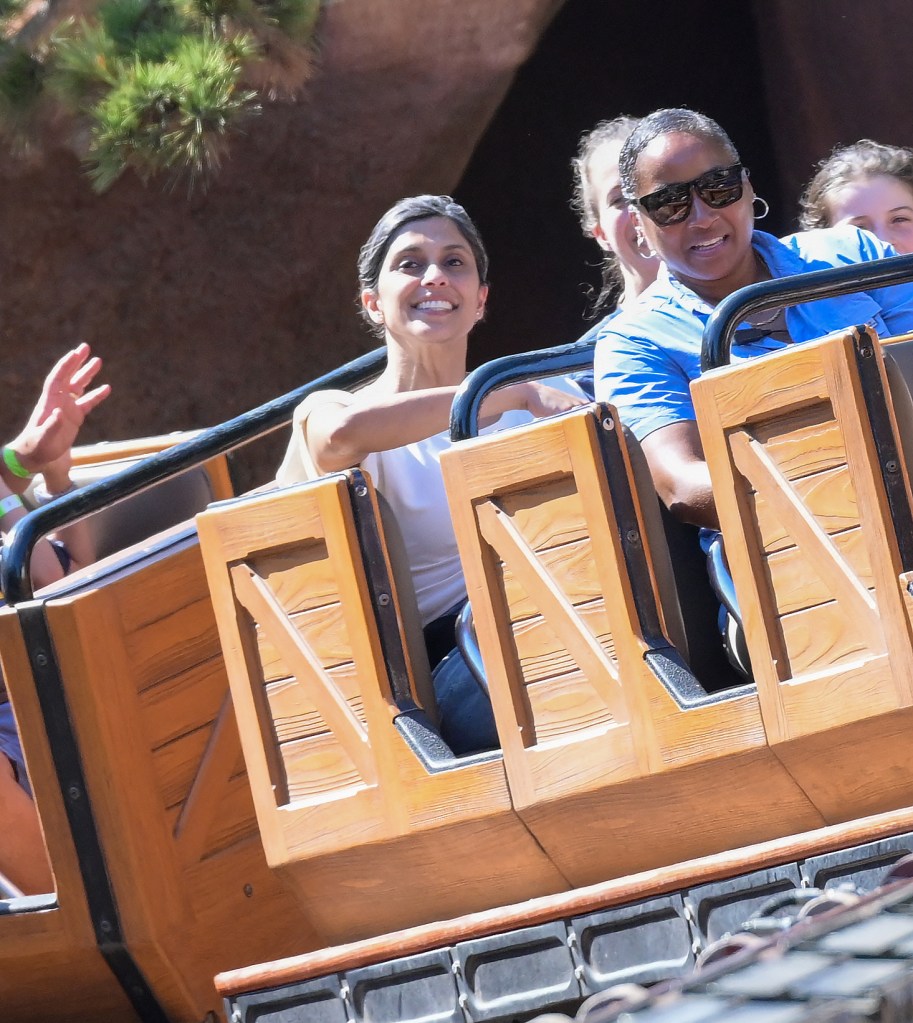 Usha and JD Vance riding a Disneyland ride.