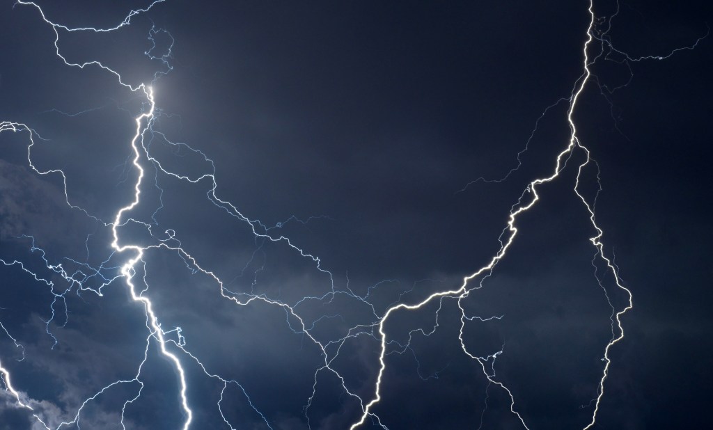 Fork lightning during a summer storm.
