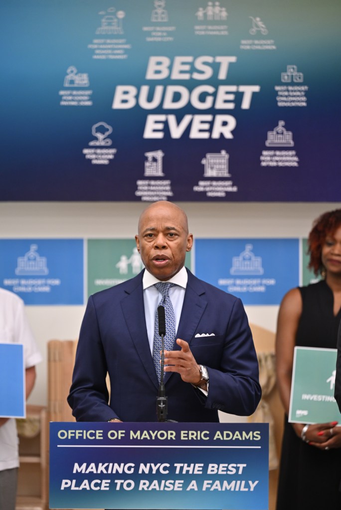 Mayor Eric Adams making a childcare announcement.