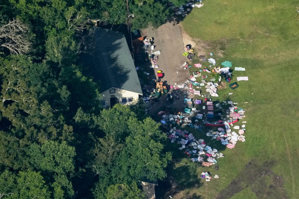 Aerial view of flood damage at Camp Mystic in Hunt, Texas.