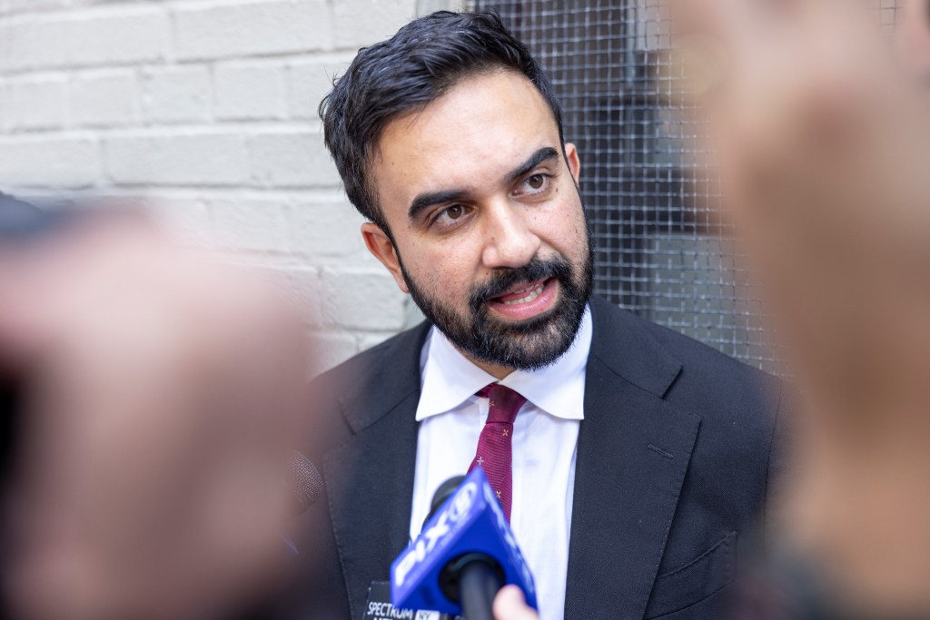 Zohran Mamdani, NYC mayoral candidate, giving a press interview.