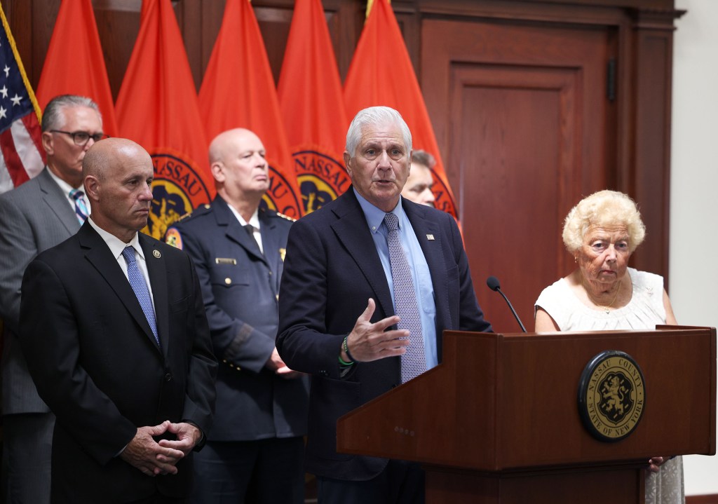 Nassau County Executive Bruce Blakeman speaking at a press conference.