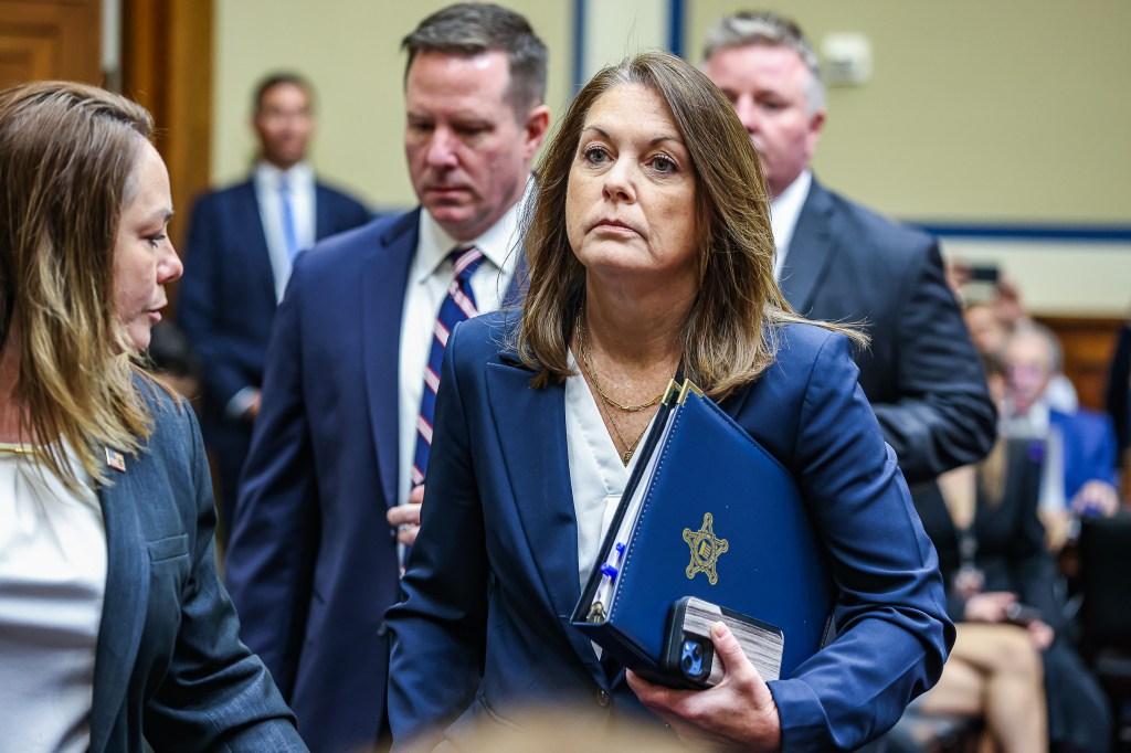 Secret Service director Kimberly Cheatle testifying at a House hearing.