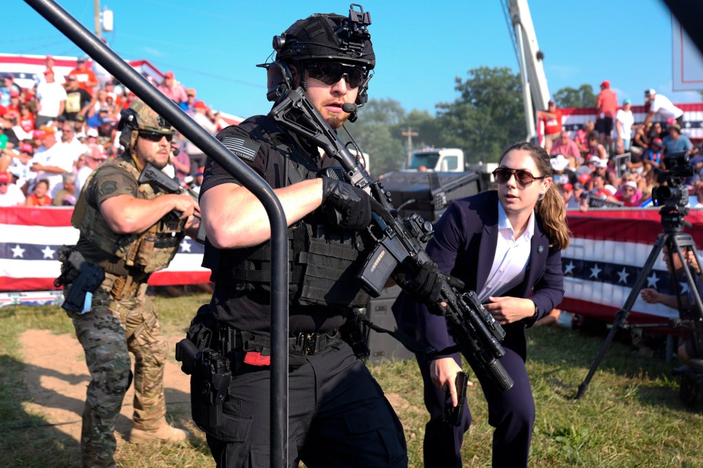 Secret Service agents at a Trump rally in Butler, Pennsylvania.