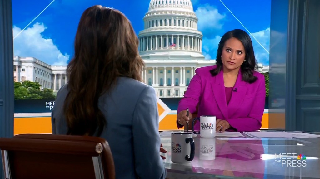 Kristen Welker interviewing Kristi Noem on Meet the Press.