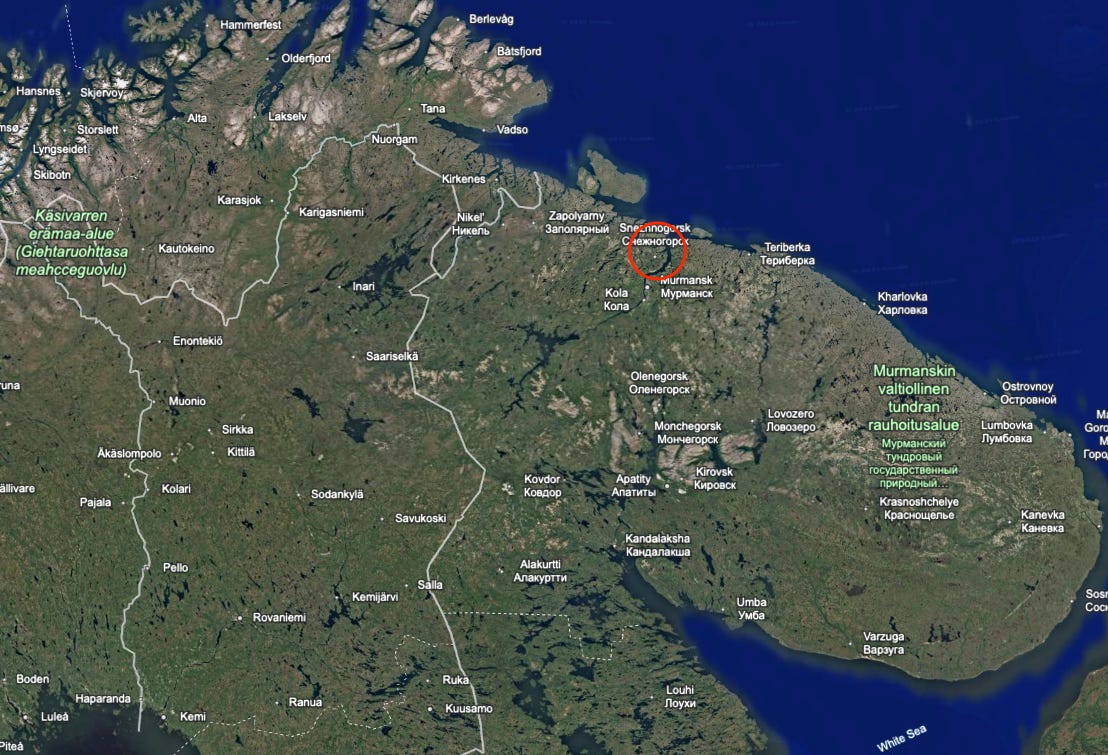 An annotated screenshot shows the rough location of Gadzhiyevo.
