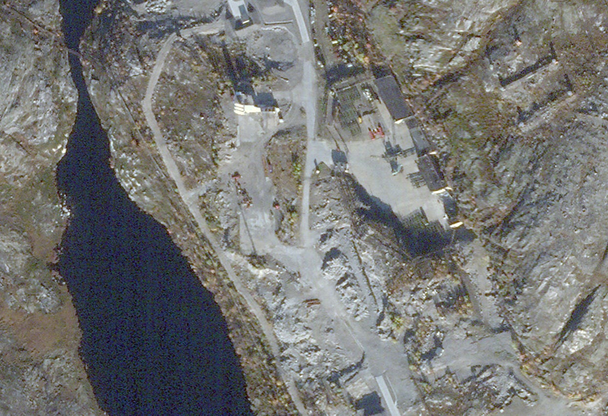 The Gadzhiyevo nuclear storage site as seen by satellite.