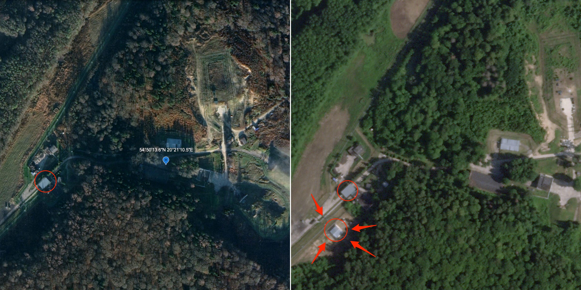 Satellite image comparisons show a new building emerged by 2025.