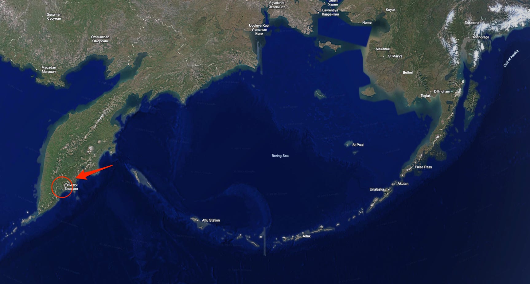 An annotation shows the location of the Kamchatka base in relation to its distance from Alaska.