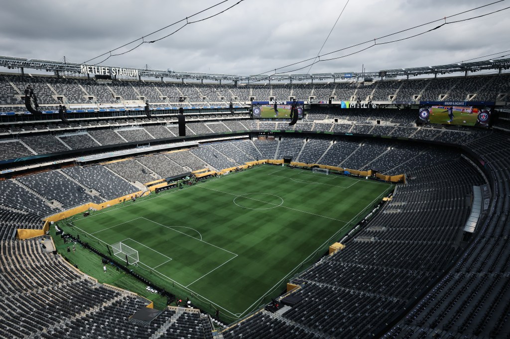 Empty MetLife Stadium before a Chelsea FC vs Paris Saint-Germain soccer match.