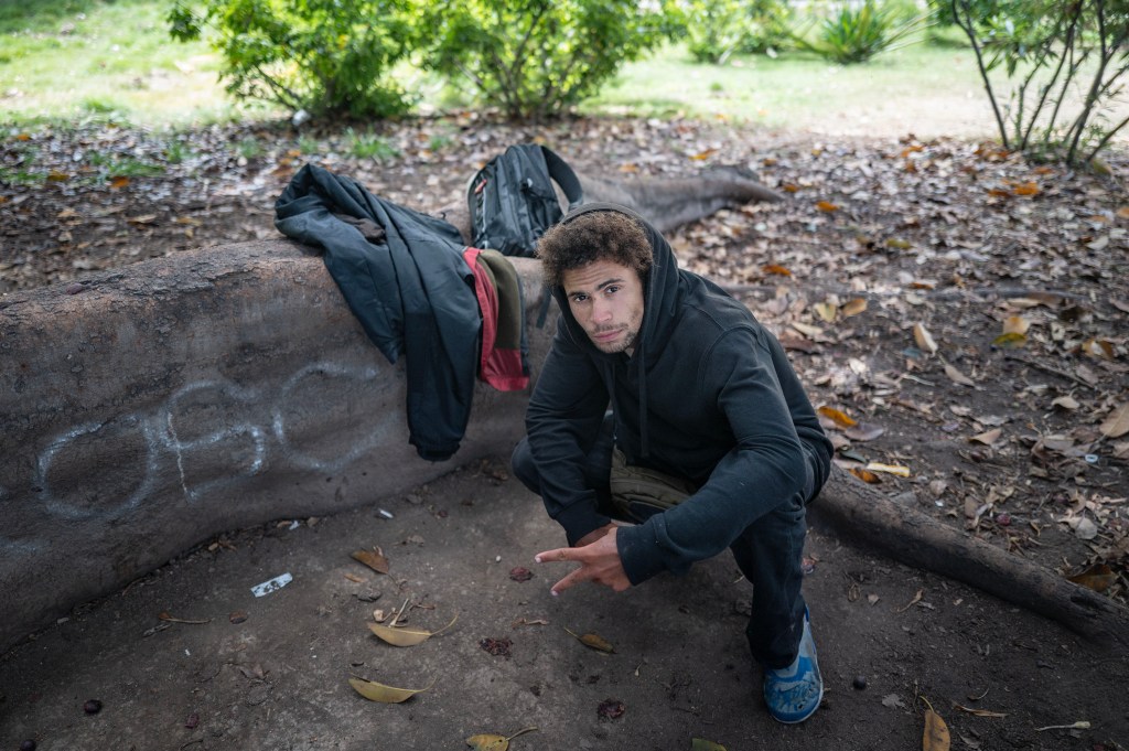29-year-old homeless man DeBlau lives in a Santa Monica park but would like to return to New York.