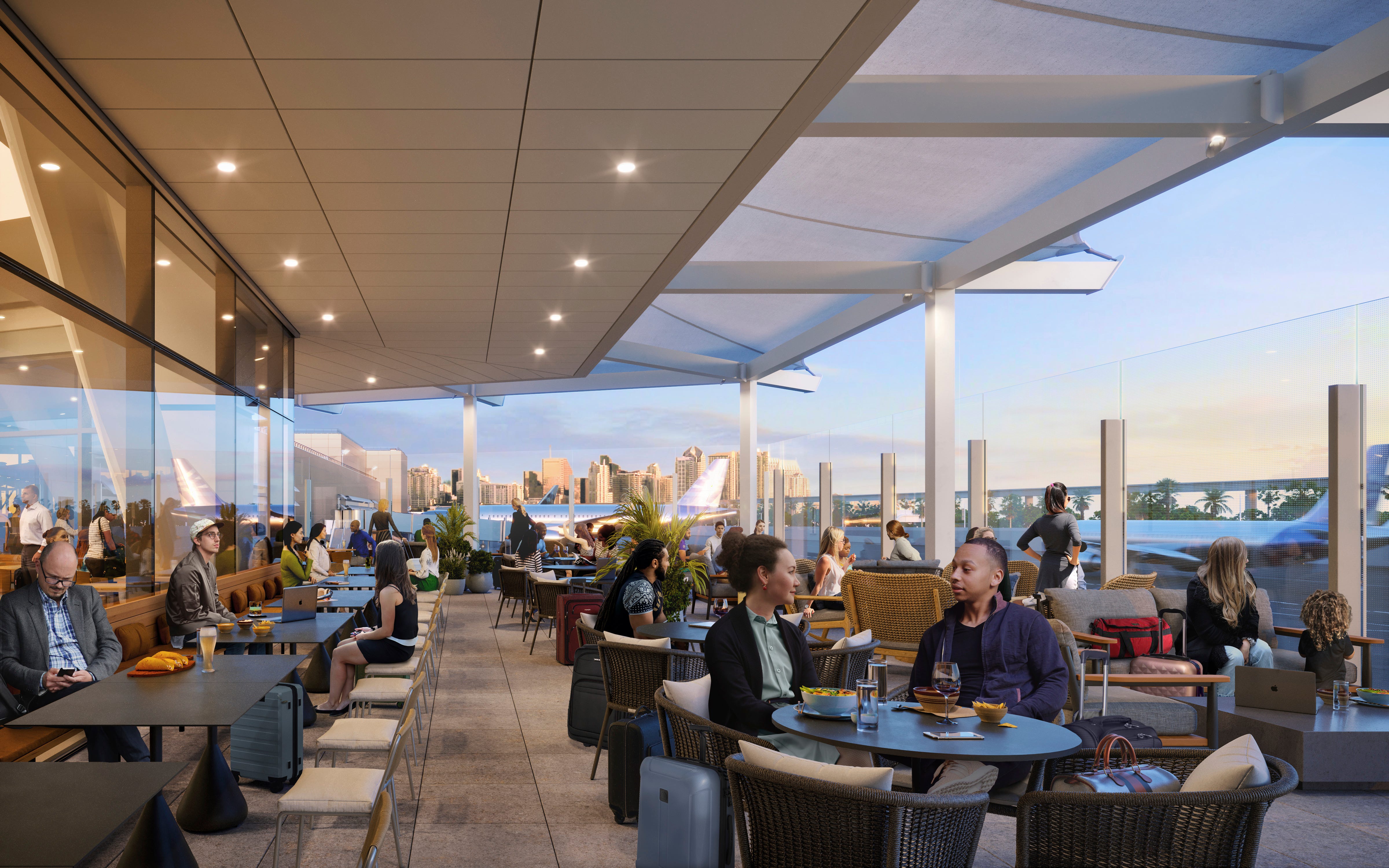 Rendering of the planned dining terrace at San Diego International Airport.