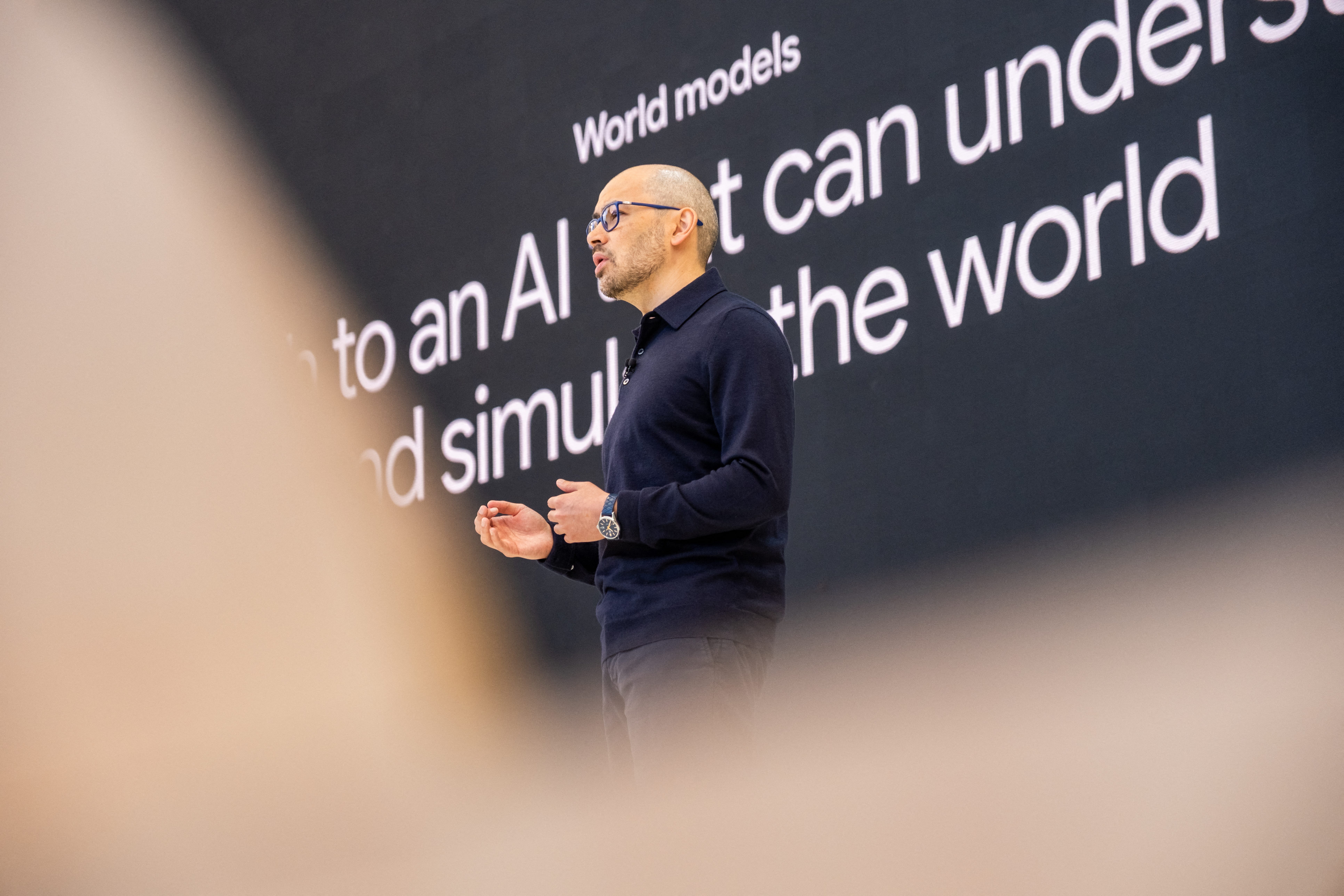 Demis Hassabis on stage at Google I/O