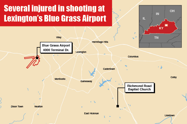 After fleeing from the airport, the suspect carjacked another vehicle before driving about 15 miles to the Richmond Road Church, where he continued his killing spree before being taken down by responding officers.