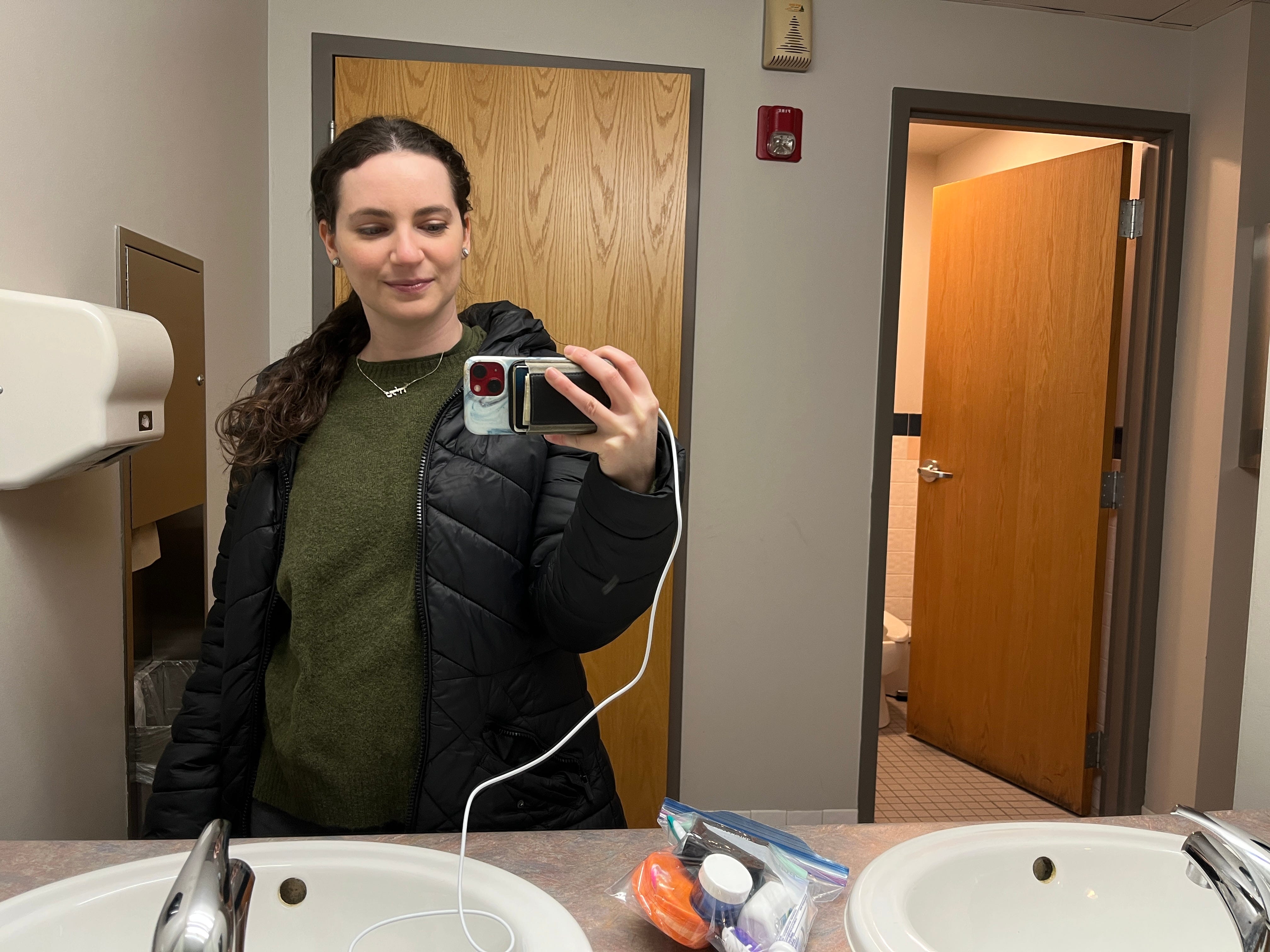 Talia Lakritz takes a selfie in the bathroom at the Wisconsin Maritime Museum.