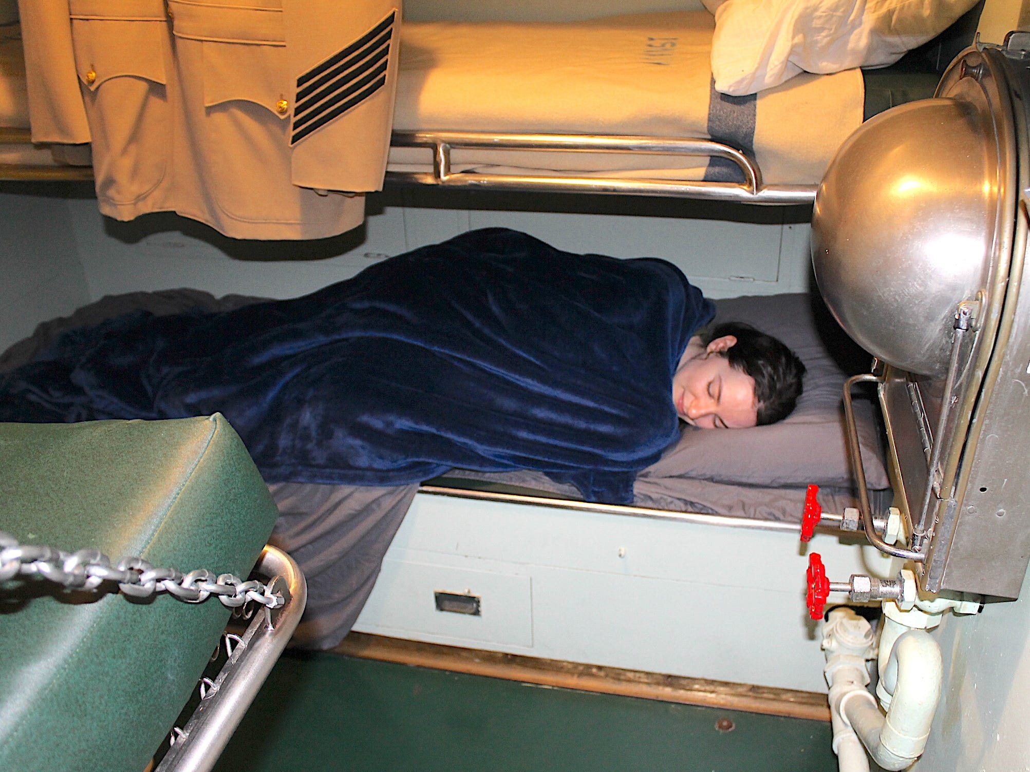 Talia Lakritz sleeping on the USS Cobia.