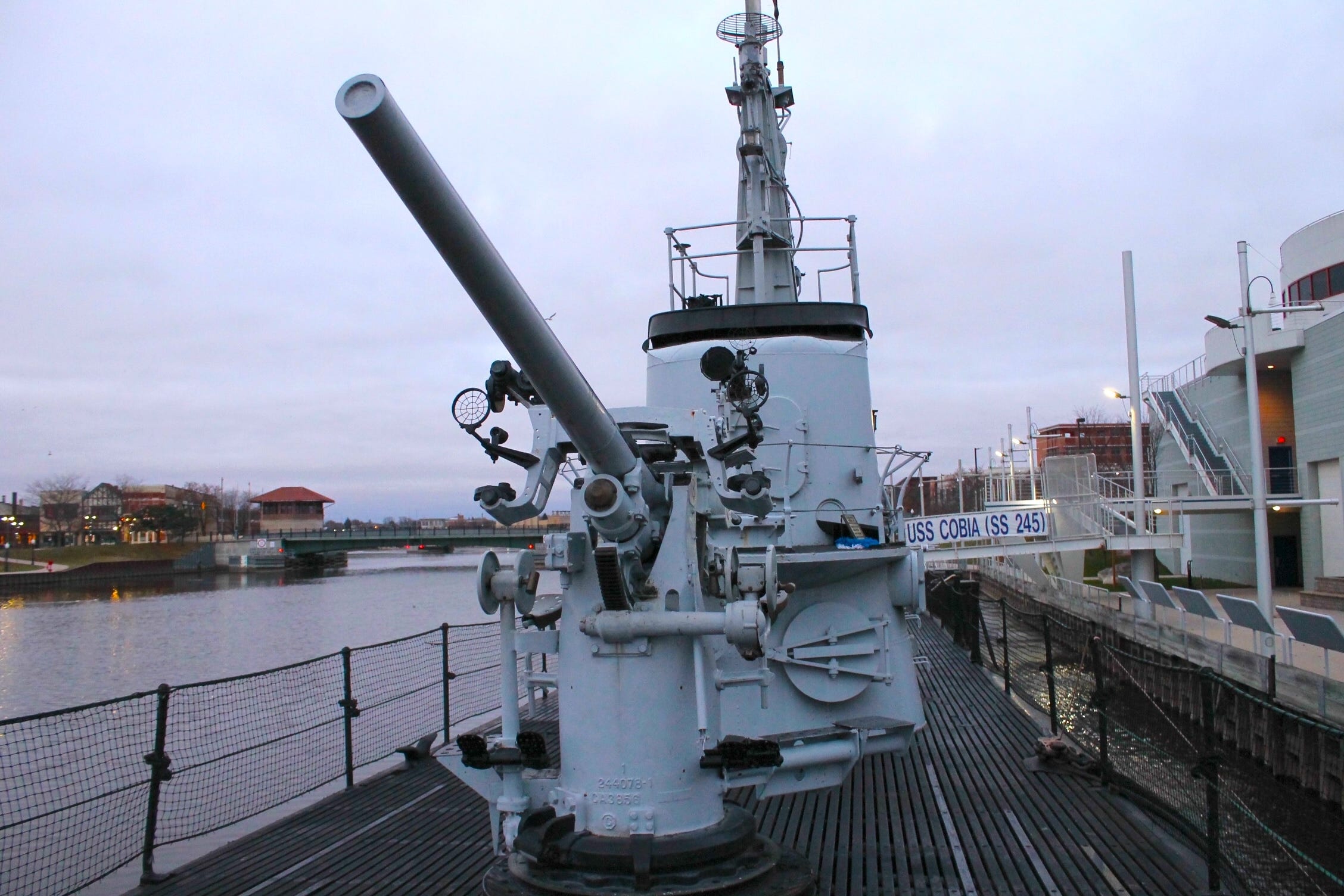 A gun on the deck of the USS Cobia.