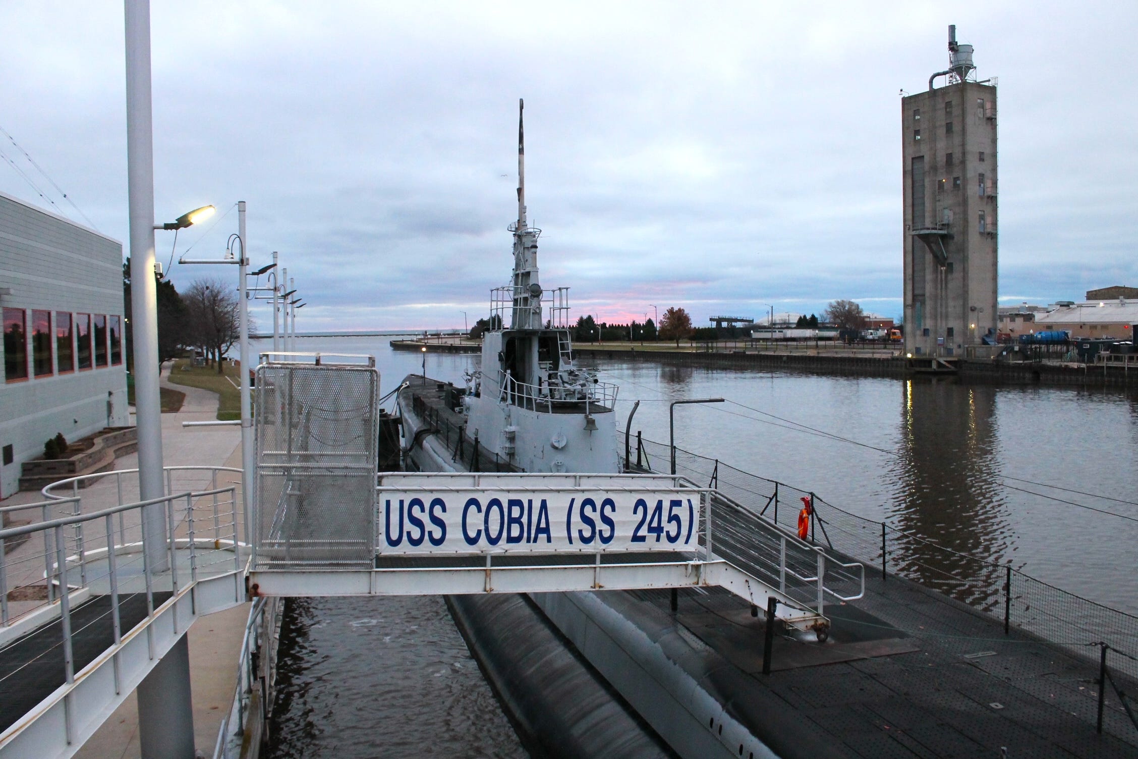 The USS Cobia at sunrise.