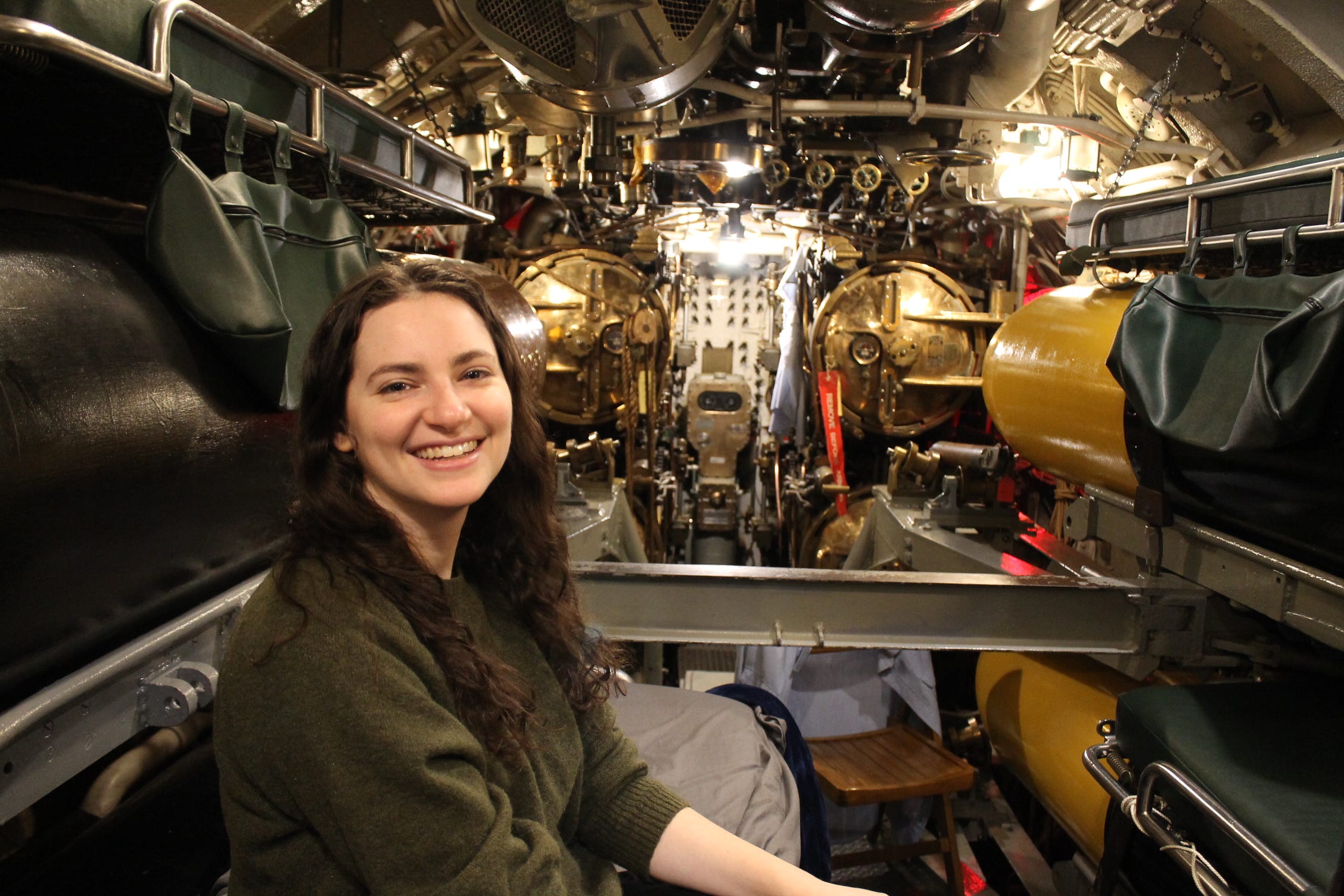 In the forward torpedo room on the USS Cobia.