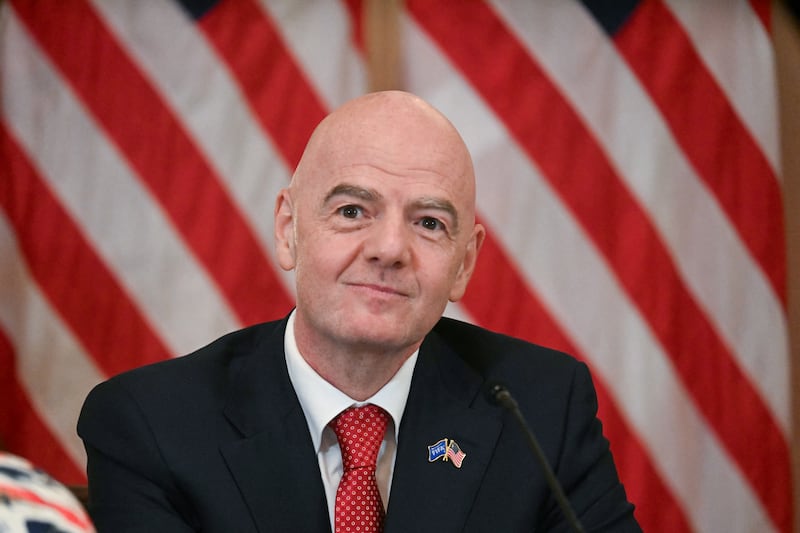 FIFA President Gianni Infantino attends a meeting with US President Donald Trump of the White House Task Force on the FIFA World Cup 2026 in the East Room of the White house in Washington, DC, on May 6, 2025. The soccer world championship will take place from June 11 to July 19, 2026, and will be hosted by the US, Canada and Mexico. (Photo by Jim WATSON / AFP) (Photo by JIM WATSON/AFP via Getty Images)