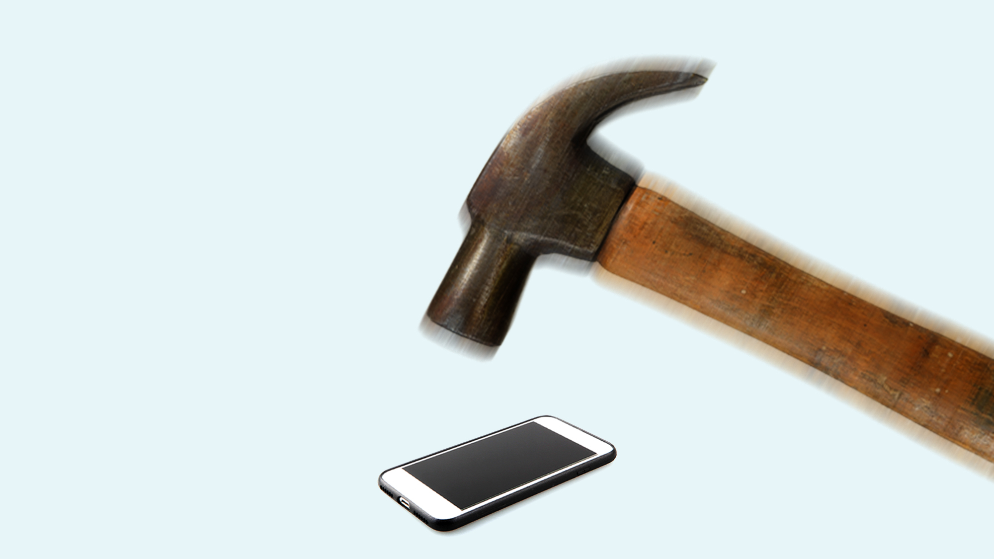 Photo illustration of a hammer about to smash a phone