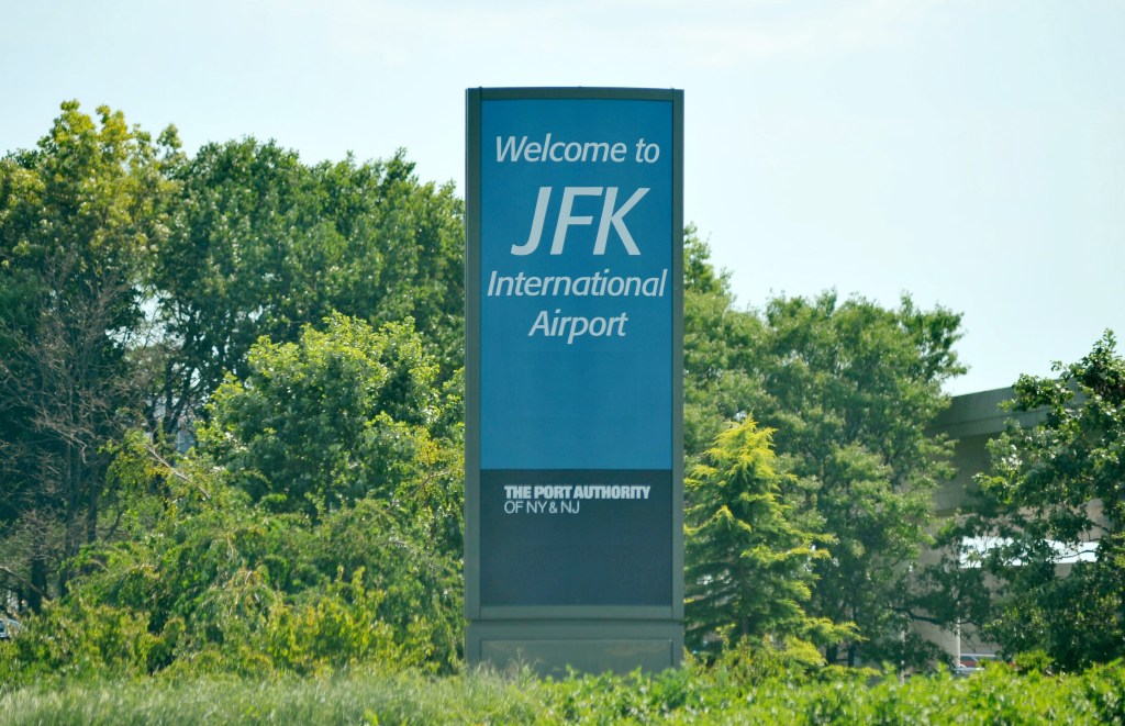 JFK International Airport sign.