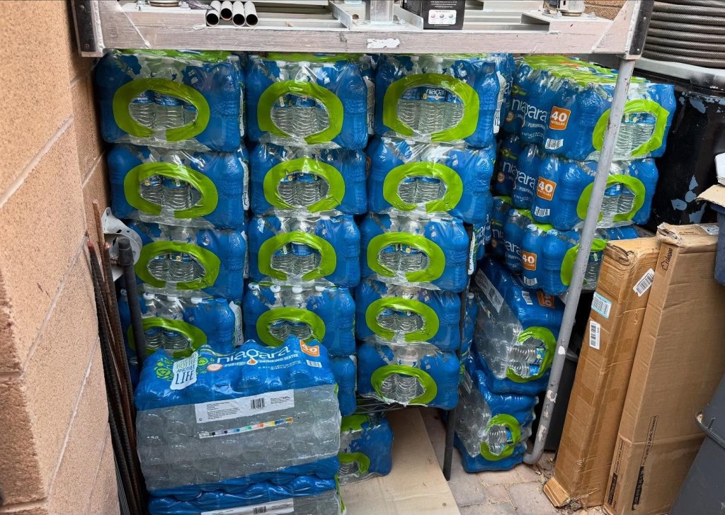 Cases of bottled water like the ones donated to Martin after his plight went viral.
