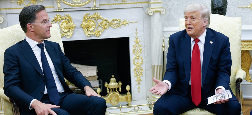 President Donald Trump meets with NATO Secretary General Mark Rutte in the Oval Office on July 14, 2025 in Washington, DC.
