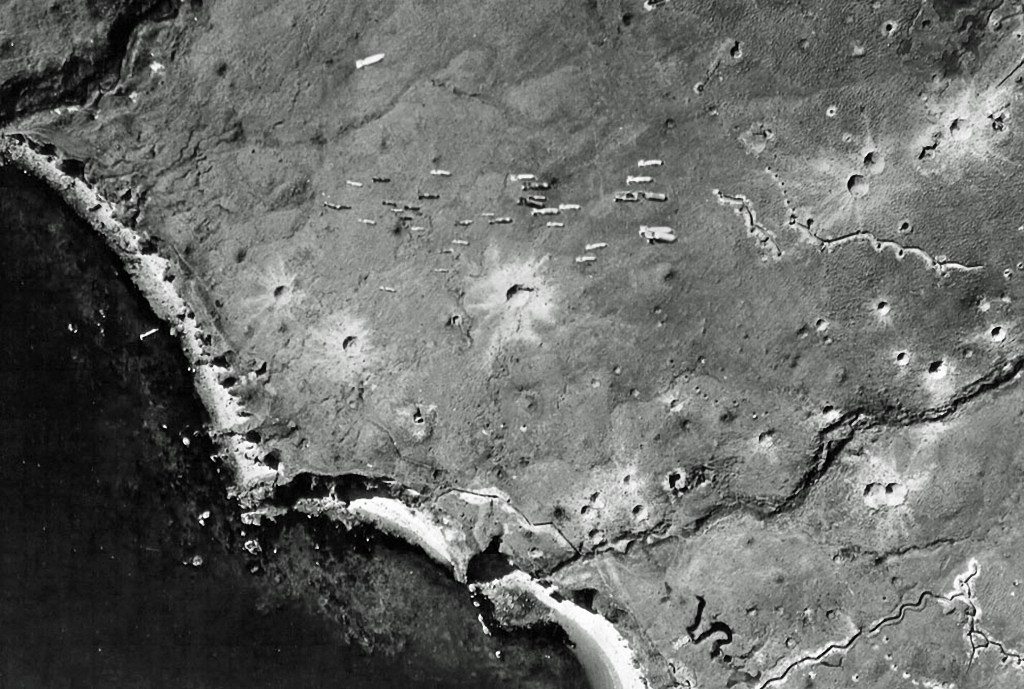 Aerial view of the Aleutian Islands during World War II.