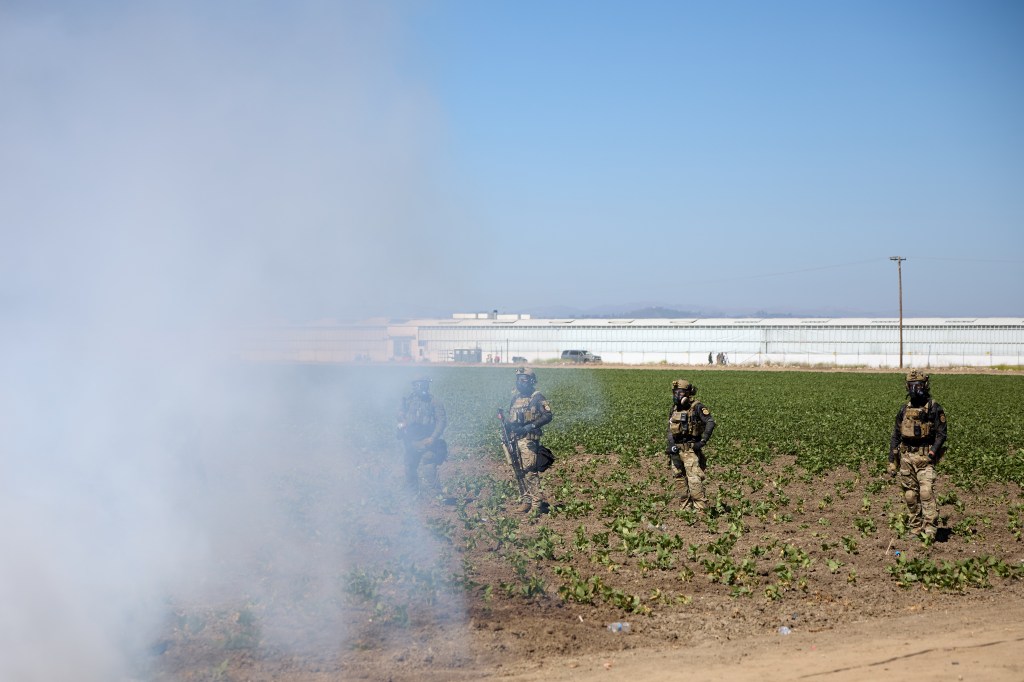 Federal immigration officials carrying out raids on two southern California cannabis farms clashed with protesters in Camarillo, CA, USA, 10 July 2025