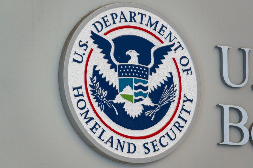 A U.S. Department Of Homeland Security and U.S. Customs and Border Protection sign is displayed at the U.S. Customs and Border Protection Headquarters on May 18, 2025 in Washington, DC.