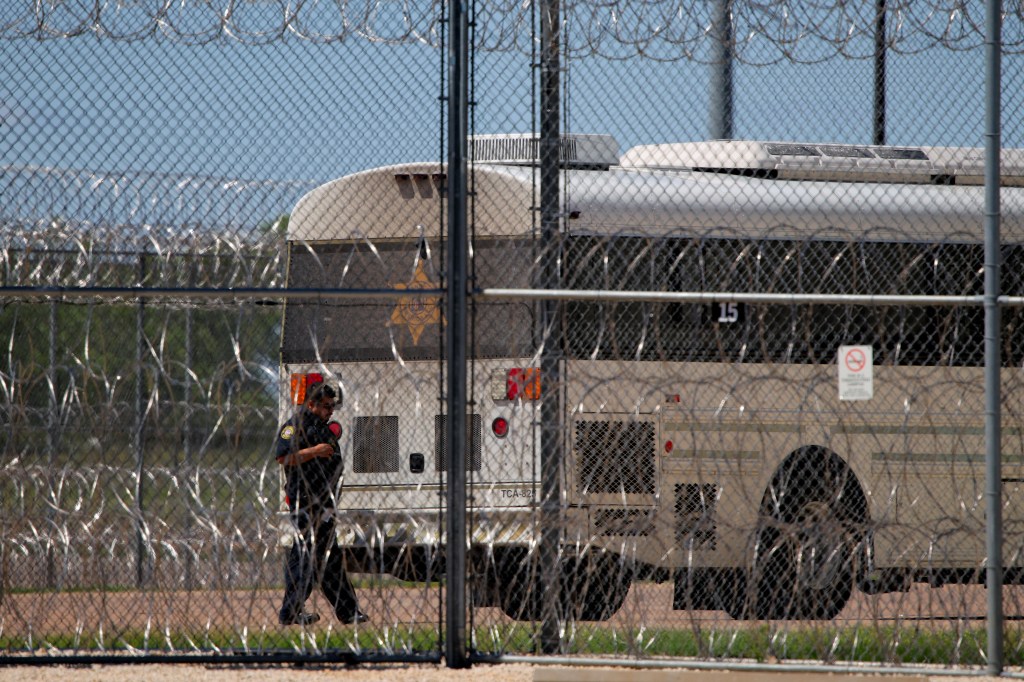 A bus is pictured at the Bluebonnet Detention Facility, where Venezuelan migrants at the center of a Supreme Court ruling on deportation are held, in Anson, Texas, U.S. April 20, 2025. 