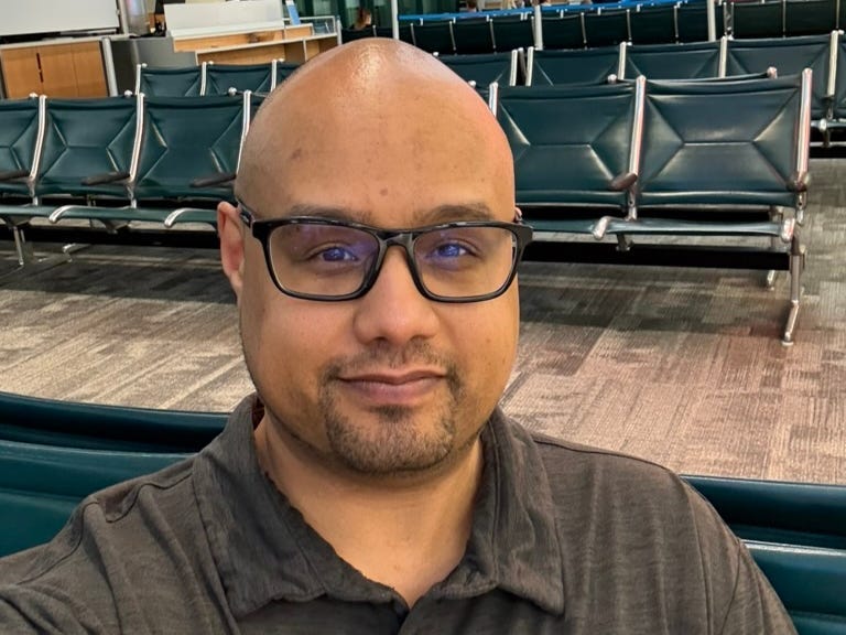 A selfie of the author at the airport.