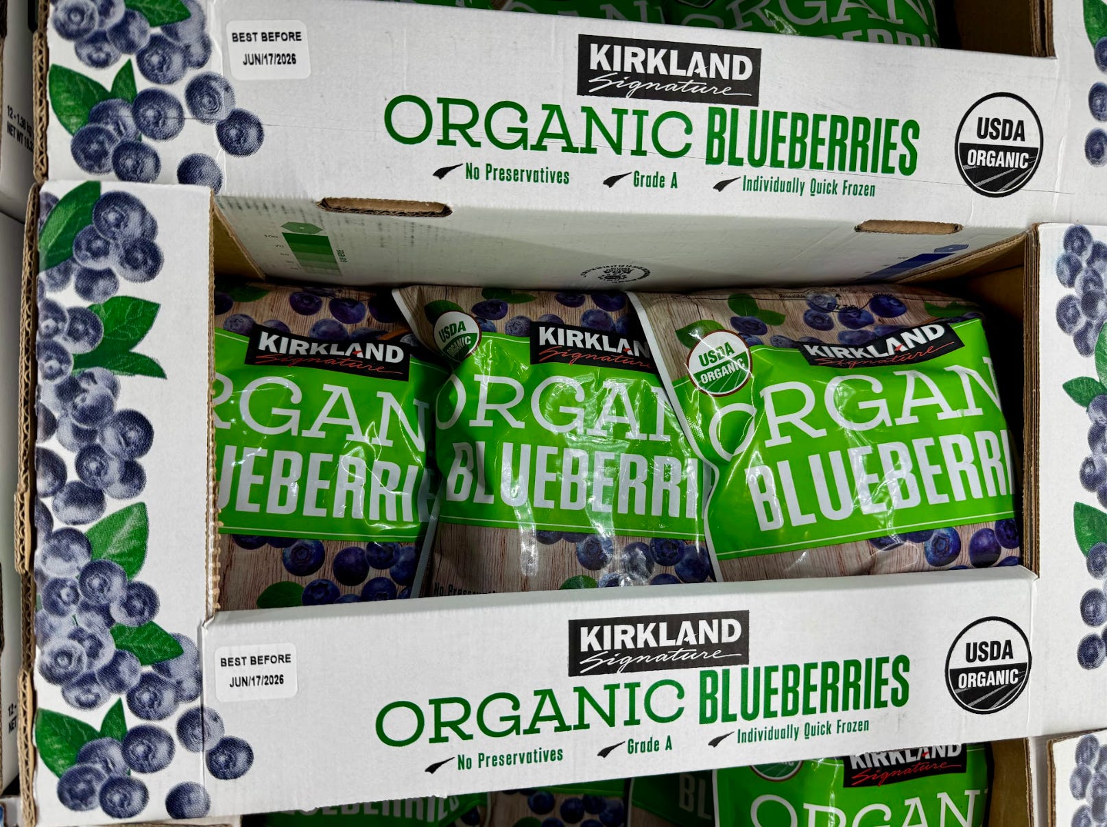 Kirkland frozen blueberries from Costco.