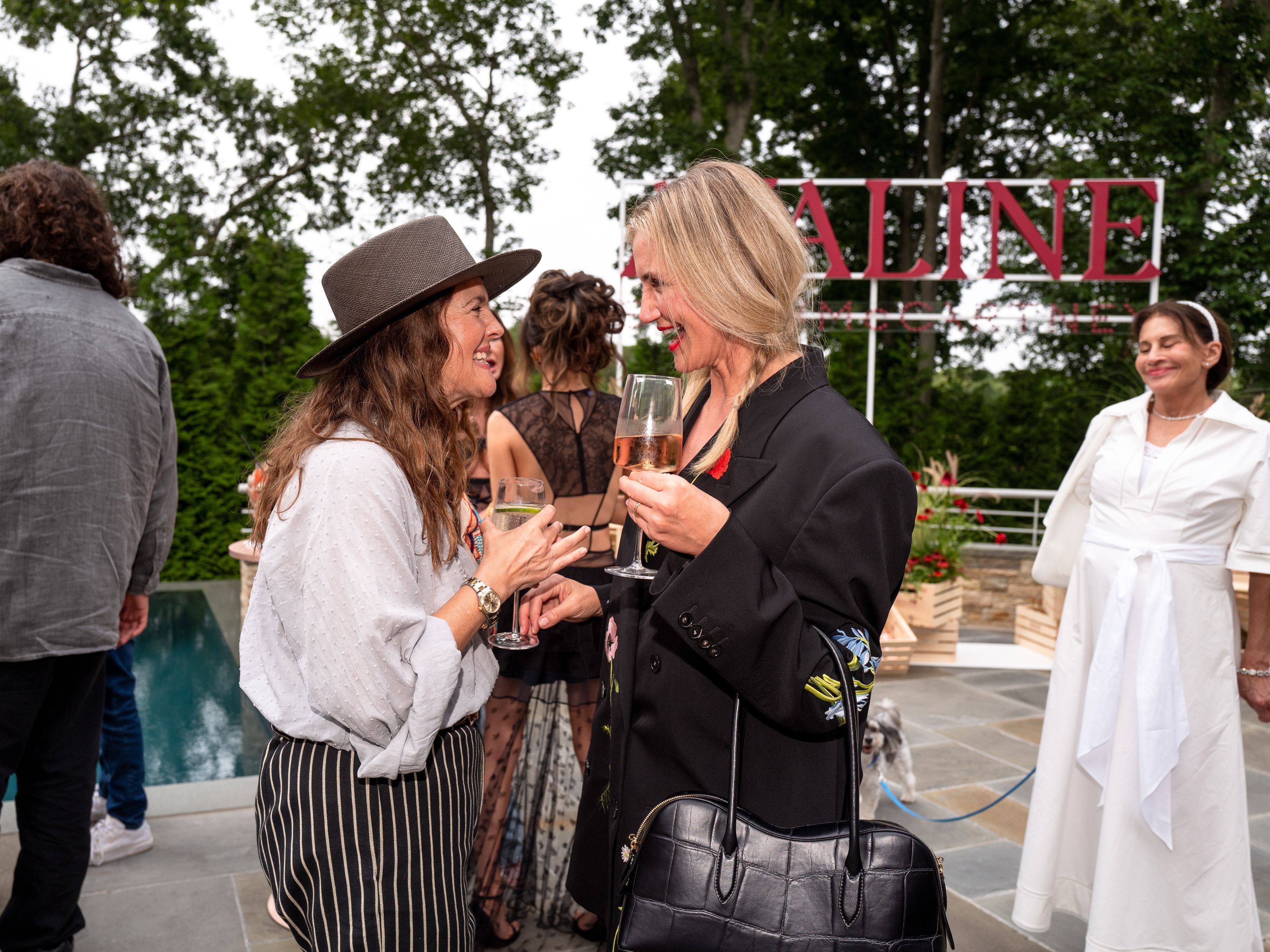 Longtime besties Drew Barrymore and Cameron Diaz reunite at the new Avaline x Stella McCartney limited-edition French Rosé bottle launch in East Hampton, New York.