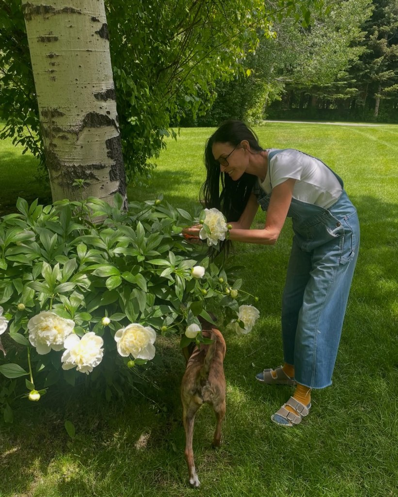 Demi Moore spruces some flowers in her garden.
