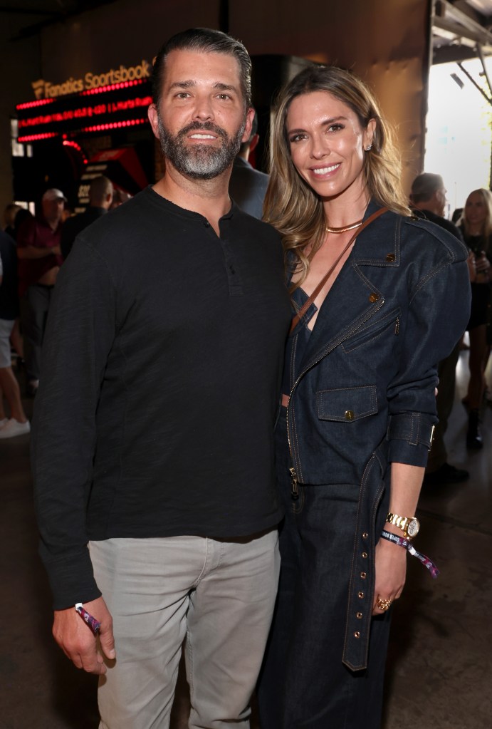 Donald Trump Jr. and Bettina Anderson attend Michael Rubin's 2025 Fanatics Super Bowl Party at The Sugar Mill on February 08, 2025 in New Orleans, Louisiana.