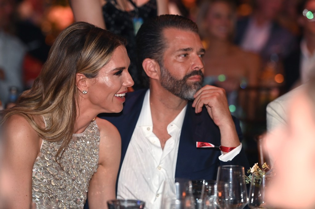  Bettina Anderson and Donald Trump Jr. attend amfAR Palm Beach Gala on March 15, 2025 in Palm Beach, Florida.