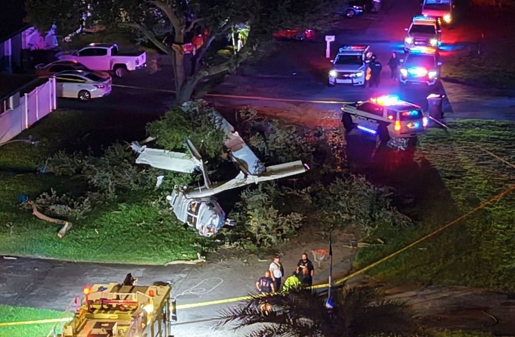 Emergency responders at the scene of a small plane crash.