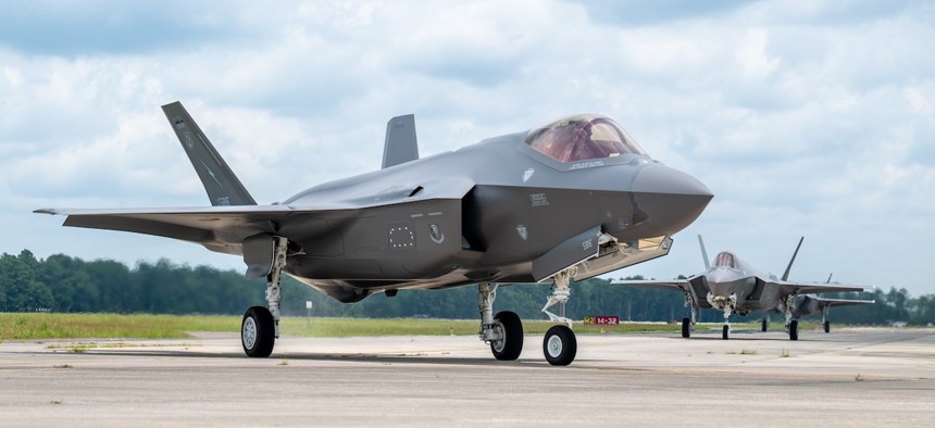 The first F-35A Lightning aircraft permanently assigned to the Florida Air National Guard's 125th Fighter Wing taxi on the flight line after landing at Jacksonville Air National Guard Base, Florida, July 9, 2025.
