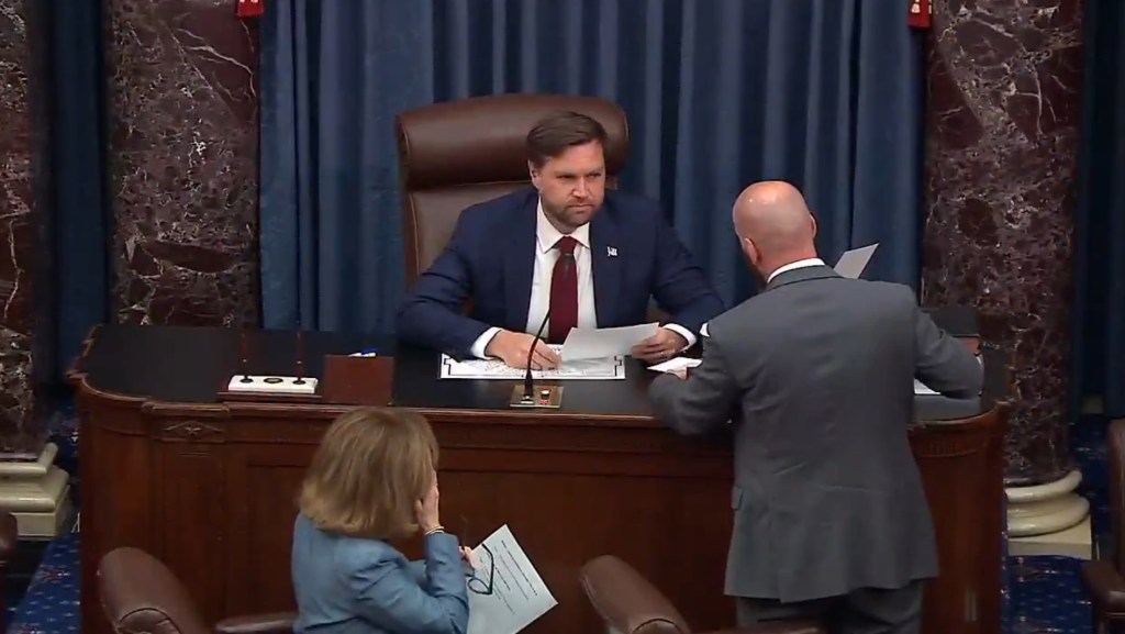 J.D. Vance casting a tie-breaking vote in the Senate.